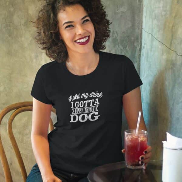 Woman wearing Black Hold my Drink Tee