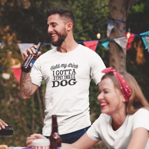 Man Wearing Hold My Drink T-shirt