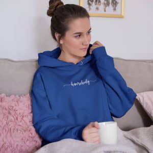 Woman Wearing Blue Homebody Hoodie