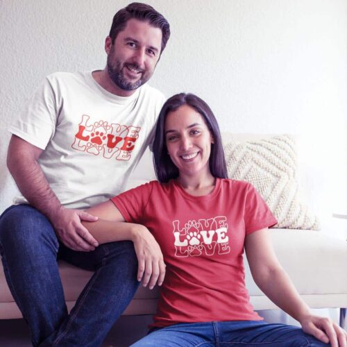 Man & Woman wearing Love Dogs T-shirts