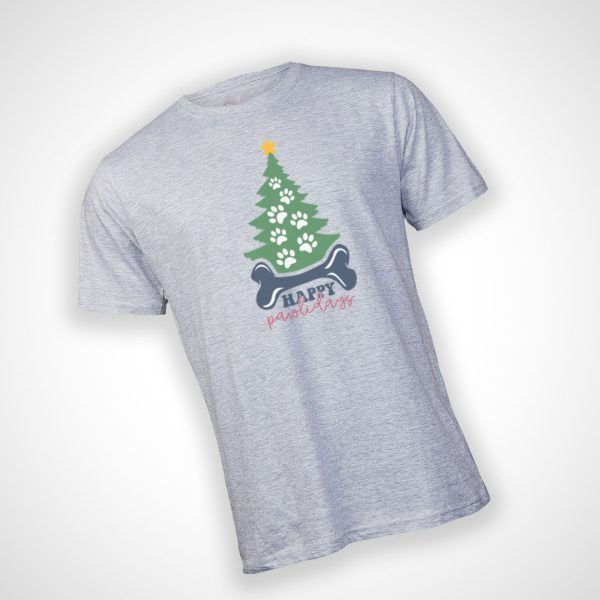 Happy Pawlidays T-shirt - Grey Melange