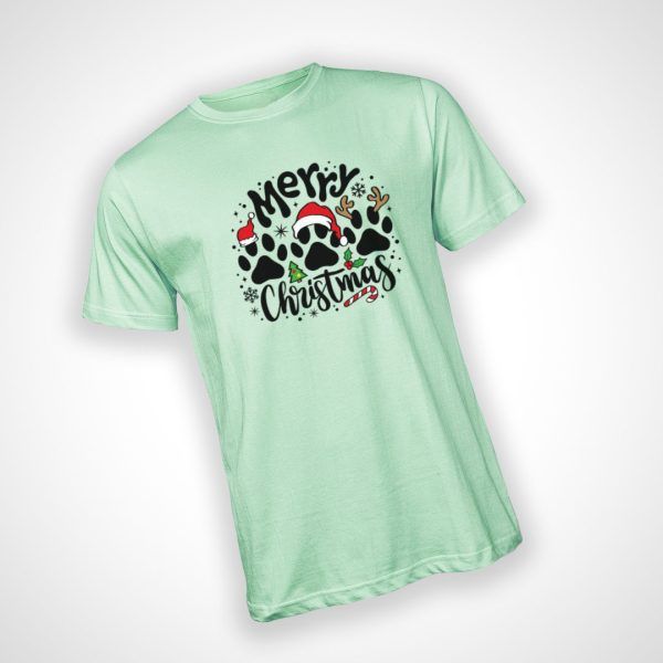Merry Christmas Dog Tshirt - Mint Green