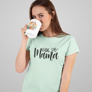 Woman Wearing Mint Green Dog Mama Tshirt