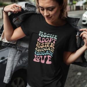 Woman Wearing Rescue Dog Lover Tshirt