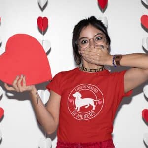 Woman wearing Red Easily Distracted Tshirt