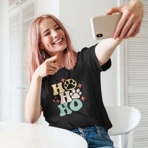 Woman Wearing Ho Ho Ho Dogs - Tshirt