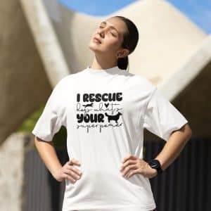 Woman Wearing I Rescue Dogs T-shirt White