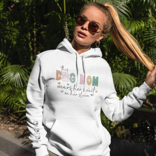 Woman Wearing Heart on Sleeve Hoodie - White