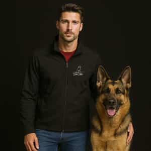 Man wearing Dog Dad Soft Shell Jacket