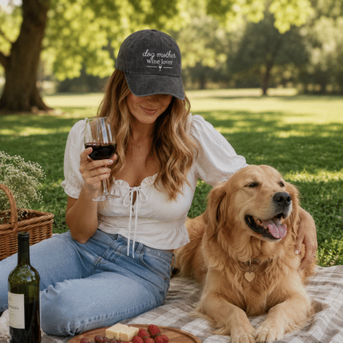 Woman wearing Dog Mother Wine Lover Cap