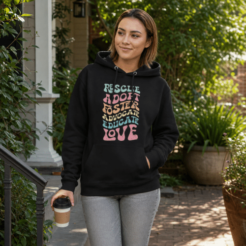 Woman wearing rescue dogs rescue dog lover hoodie - black