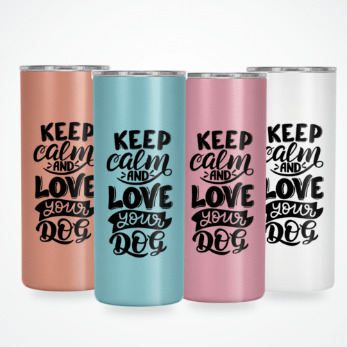 Keep calm and love your dog - 15 oz skinny tumbler - lifestyle main four colours