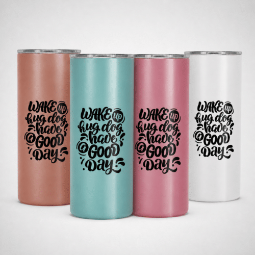 Wake up hug dog have a good day - 15 oz skinny tumbler - main overlapping front v2