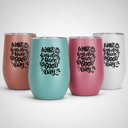 Wake up hug dog have a good day - wine tumbler - main four colours